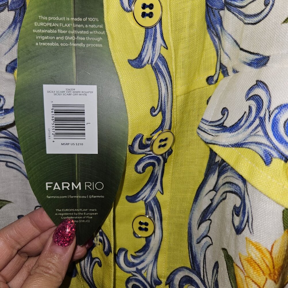NWT Farm Rio L off-white sicily scarf euroflax premium linen romper - Picture 8 of 9